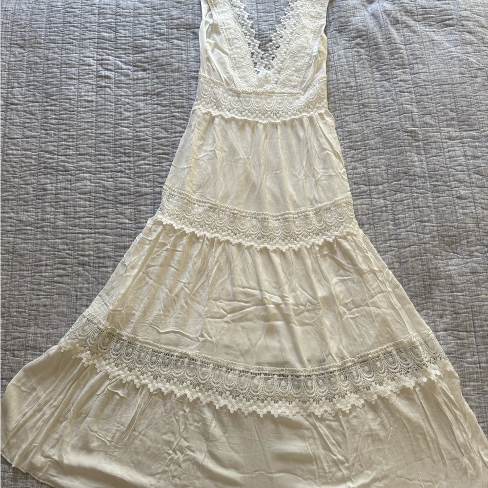 NWT Cream Ruffled Tiered Maxi Sundress V-Neck Sleeveless